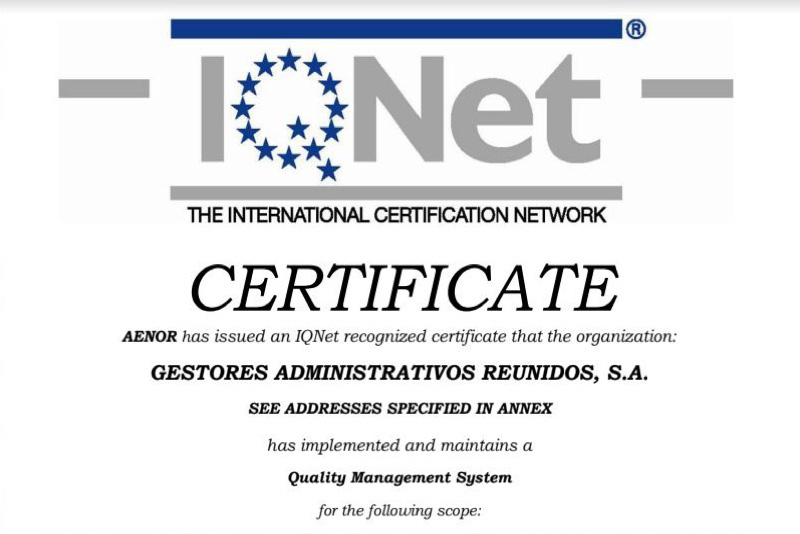 Garsa 2018. Certificado IQNet